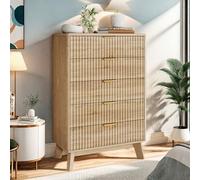 Dormely Commode Rangement en Bois, Chiffonnier 5 tiroirs avec antichute et Pieds surélevés, Meuble 40 cm de Profondeur pour Chambre, Entrée, Salon, Bureau, 73x40x108 cm