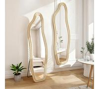 Dormely Miroir sur Pied Irrégulier 160x50cm, Grand Miroir posé au Mural/Suspendu/Appuyé, Miroirs Organique avec revêtement en Velours, pour Dressing, Chambre, Entrée ou Salon, Jaune