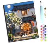 Dormir parmi les fleurs par une nuit de pleine lune,Peinture Par Numéros Pour Adulte,DIY Peinture Acrylique pour Enfants Débutants Facile Sur Toile,40×50 cm,avec Peintures et Pinceaux,Avec Cadre