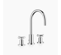 Dornbracht TARA Mélangeur de lavabo à trois trous avec garniture d'écoulement, bec pivotant à 360°, saillie 165mm, 20713892-00, Couleur: chrome