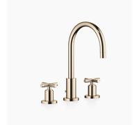 Dornbracht TARA Mélangeur de lavabo à trois trous avec garniture d'écoulement, bec pivotant à 360°, saillie 165mm, 20713892-47, Couleur: Champagne