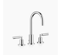 Dornbracht TARA Mélangeur de lavabo à trois trous avec garniture d'écoulement, bec pivotant à 360°, saillie 135mm, 20710882-00, Couleur: chrome