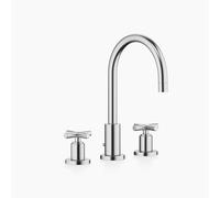Dornbracht TARA Mélangeur de lavabo à trois trous avec garniture d'écoulement, bec pivotant à 360°, saillie 165mm, 20713892-93, Couleur: Chrome brossé