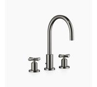 Dornbracht TARA Mélangeur de lavabo à trois trous avec garniture d'écoulement, bec pivotant à 360°, saillie 165mm, 20713892-19, Couleur: Chrome foncé