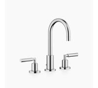 Dornbracht TARA Mélangeur de lavabo à trois trous avec garniture d'écoulement, bec pivotant à 360°, saillie 135mm, 20710882-93, Couleur: Chrome brossé