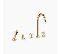 Dornbracht VAIA Mélangeur bain/douche à cinq trous, montage sur bord de baignoire, inverseur automatique, poignée croisillon, saillie 220 mm, 27522809-28, Couleur: Laiton brossé