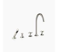 Dornbracht VAIA Mélangeur bain/douche à cinq trous, montage sur bord de baignoire, inverseur automatique, poignée croisillon, saillie 220 mm, 27522809-08, Couleur: platine