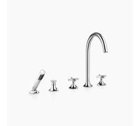 Dornbracht VAIA Mitigeur bain-douche à 5 trous, montage sur bord de baignoire, inverseur automatique, poignée croisillon, saillie 220mm, 27522809-00, Couleur: chrome