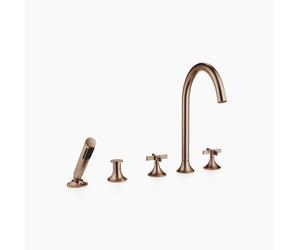 Dornbracht VAIA Mitigeur bain-douche à 5 trous, montage sur bord de baignoire, inverseur automatique, poignée croisillon, saillie 220mm, 27522809-42, Couleur: bronze brossé