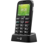 Doro 1380 Téléphone portable, 2G, double SIM, pour les seniors avec grandes touches, appareil photo, touche d'assistance et chargeur, noir