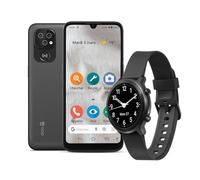 Doro 8100 + Watch - Smartphone 4G Facile pour Seniors - Écran 6.1" - Triple Caméra- Montre Connectée Femme Homme - Podomètre - Haute Lisibilité - Touche d'Assistance avec GPS (Noir+Montre Noir)