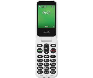Doro Leva E22, téléphone senior pliant 4G avec grand écran 2,8 pouces, touches contrastées, son clair, appareil photo, bouton de sécurité Doro et station de charge, noir/blanc.