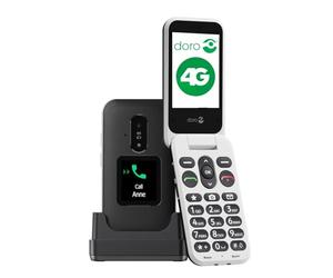 Doro Leva E30 Téléphone Portable Senior 4G à Clapet | Téléphone portable à clapet senior, écran 2,8", écran externe, grandes touches, appareil photo, bouton d’urgence, noir/blanc