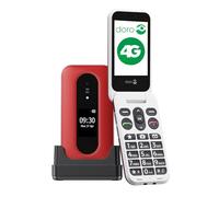 Doro - Leva L30 - Téléphone Portable Senior - Téléphone À Clapet 4G Débloqué - Écran Externe - Son HD - Appareil Photo -Touche d'Assistance avec GPS - Socle Chargeur Inclus - Rouge/Blanc
