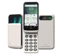 Doro - Smartphone à Clapet Aurora A20 - Téléphone Portable Senior - Facile à Utiliser - Touche d'Assistance avec Localisation GPS - Compatible Appareils Auditifs - Câble USB Inclus - Blanc