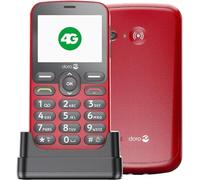 Doro - Téléphone 1880 - Téléphone Portable Senior 4G - Grand Écran Et Grandes Touches - Facile à Utiliser - Touche d'Assistance - Compatible Appareils Auditifs - Socle de Recharge Inclus - Rouge