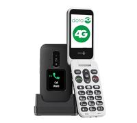 DORO - Téléphone À Clapet Doro Leva E30 4G Seniors - Grand Écran 2,8", Écran Externe, Touches Contrastées, Son Fort & Clair, Caméra - Touche Doro Secure - Avec Station De Recharge - Noir/Blanc