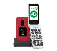 Doro - Téléphone À Clapet Leva E30 4G Seniors - Grand Écran 2,8", Écran Externe, Touches Contrastées, Son Fort & Clair, Caméra - Touche Secure - avec Station De Recharge - Rouge/Blanc