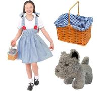 Dorothy avec Toto Girl Costume. Le magicien d'Oz Dorothy World Book Day / Book Week Costume. Robe Dorothy + élastiques à cheveux assortis + jouet pour chien Toto + panier. Taille : X-Large