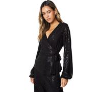 Dorothy Perkins - Haut Cache-Coeur Ceinture à nouer pour Femme DP6333 (34 FR) (Noir)
