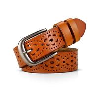 DORRISO Ceinture Femme Simple et à La Mode Ceinture Cuir Creux Fleur Conception pour Toutes Occasions,110,Marron