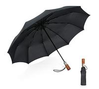 DORRISO Coupe-Vent Poignée en Bois Parapluie Pliant Automatique Ouvrir Fermer Parapluie Hommes Entreprise Compact Parapluie Voyage Ombrelle étanche Portable de Voyage Noir