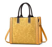 DORRISO Élégant Sac à Main Femmes Bandoulière Sac Mode Broderie Grande Capacité Crossbody Sac Travailler Voyage Décontracté Quotidien Femmes Cuir PU Sac à Main Jaune A