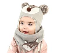DORRISO Enfant Casquette et Écharpe Casquettes Printemps Hiver Garçon Fille Chapeaux Bébé Naissance Mignonne Petit Renard Pompon Chapeaux Orange,taille unique,Gris