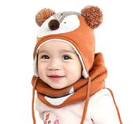 DORRISO Enfant Casquette et Écharpe Casquettes Printemps Hiver Garçon Fille Chapeaux Bébé Naissance Mignonne Petit Renard Pompon Chapeaux Orange,taille unique,Orange