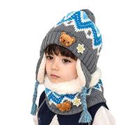 DORRISO Enfant Casquette et Écharpe Ensemble Garder au Chaud Confortable Garçon Fille Casquettes Hiver Automne Printemps Chapeaux Bébé Mignonne Petit Pompon Chapeaux 1-7 Ans Bleu A