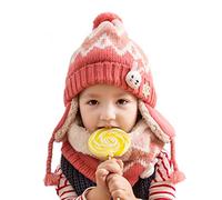 DORRISO Enfant Casquette et Écharpe Ensemble Garder au Chaud Confortable Garçon Fille Casquettes Hiver Automne Printemps Chapeaux Bébé Mignonne Petit Pompon Chapeaux 1-7 Ans Rose