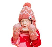 DORRISO Enfant Casquette Gants Écharpe Casquettes A Set Printemps Tomber Hiver Garçon Fille Bébé Naissance Mignonne Petit Renard Pompon Chapeaux 1-6 Ans Rose M