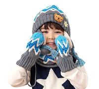 DORRISO Enfant Casquette Gants Écharpe Casquettes A Set Printemps Tomber Hiver Garçon Fille Bébé Naissance Mignonne Petit Renard Pompon Chapeaux 1-6 Ans Bleu A M