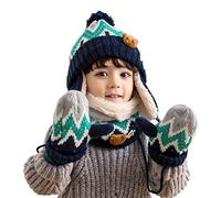 DORRISO Enfant Casquette Gants Écharpe Casquettes A Set Printemps Tomber Hiver Garçon Fille Bébé Naissance Mignonne Petit Renard Pompon Chapeaux 1-6 Ans Bleu B, M