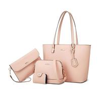 DORRISO Nouveau Ensemble de Sac à Main Femmes 4 Pièces Élégant Sacs Portés Main Polyvalent Pratique Sac Fourre Tout pour Rencontres Voyages Vacance Imperméable PU Cuir Rosé