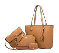 DORRISO Nouveau Ensemble de Sac à Main Femmes 4 Pièces Élégant Sacs Portés Main Polyvalent Pratique Sac Fourre Tout pour Rencontres Voyages Vacance Imperméable PU Cuir Marron