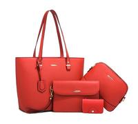 DORRISO Nouveau Ensemble de Sac à Main Femmes 4 Pièces Élégant Sacs Portés Main Polyvalent Pratique Sac Fourre Tout pour Rencontres Voyages Vacance Imperméable PU Cuir Rouge