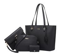 DORRISO Nouveau Ensemble de Sac à Main Femmes 4 Pièces Élégant Sacs Portés Main Polyvalent Pratique Sac Fourre Tout pour Rencontres Voyages Vacance Imperméable PU Cuir Noir