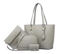 DORRISO Nouveau Ensemble de Sac à Main Femmes 4 Pièces Élégant Sacs Portés Main Polyvalent Pratique Sac Fourre Tout pour Rencontres Voyages Vacance Imperméable PU Cuir Gris