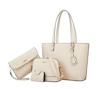 DORRISO Nouveau Ensemble de Sac à Main Femmes 4 Pièces Élégant Sacs Portés Main Polyvalent Pratique Sac Fourre Tout pour Rencontres Voyages Vacance Imperméable PU Cuir Blanc