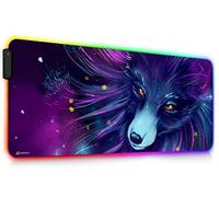 DORRISO Nouveau RGB Gaming Tapis de Souris 900x400x4mm Surdimensionné LED Tapis de Souris XXL Antidérapant Tapis de Souris étendu pour Clavier Souris Ordinateur PC Tapis de Souris Loup Violet