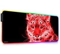 DORRISO Nouveau RGB Gaming Tapis de Souris 900x400x4mm Surdimensionné LED Tapis de Souris XXL Antidérapant Tapis de Souris étendu pour Clavier Souris Ordinateur PC Tapis de Souris Tigre Rouge A