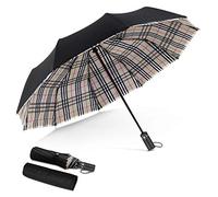DORRISO Parapluie Automatique Anti-Vent,Grand Compact & Imperméable, Résistant au Vent Parapluie, pour Déplacement Golf Voyage, Parapluie Pliant Homme Femme pour Sac à Dos/Voiture Parapluie à carreaux