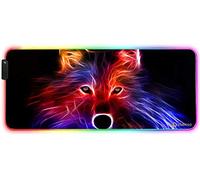 DORRISO RGB Tapis de Souris Gaming Surdimensionné Grands 900 x 400 x 4 mm Tapis de Souris XXL XL Imperméable Antidérapant Tapis de Souris pour Ordinateur Bureau Gamer Tapis Souris de Jeu Flame Wolf