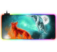 DORRISO Tapis de Souris Gaming Grands RGB 900x400x3 mm Surdimensionné XXL Jeu Mousepad Imperméable Antidérapan Tapis de Souris pour Ordinateur Bureau Gamer Renard