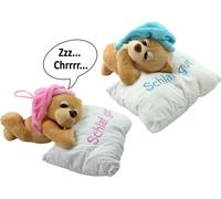 Dors bien Ours sur oreiller blanc - ronfle ! Bonnet bleu ou rose, ours ronflant