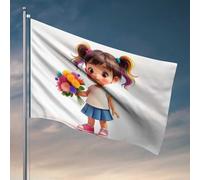 Dortoir drôle petite fille avec des tresses arc-en-ciel tenant des fleurs drapeau, décoration de chambre pour homme, décoration de bar vintage (120 x 180 cm)