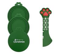 DORUI Ensemble de Noël pour animaux de compagnie - 3 couvercles de boîte de nourriture pour chat et 1 ouvre-boîte sans BPA | Cuillère en forme de patte mignonne pour nourriture humide | Cuillère et