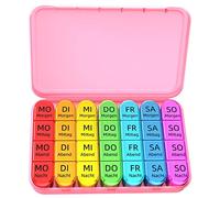 Doruimi Pilulier 7 jours matin, midi, soir, petit compartiment, boîte à médicaments, 7 jours, 4 compartiments avec design simple ouvert, pour les enfants âgés et les enfants souffrant d'arthrite, rose
