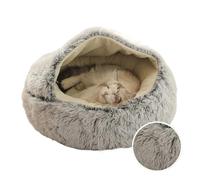DoRysk Lit chaud en peluche longue pour animal domestique - Coussin rond fermé - Sac de couchage confortable - Niche pour petit animal de compagnie (gris, 40 x 40 cm)